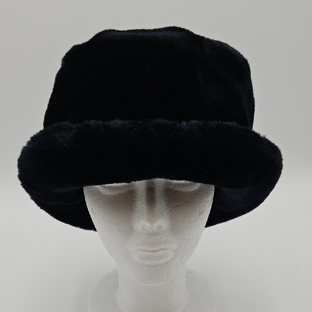 The Icing Black Faux Fur Bucket Hat Vintage